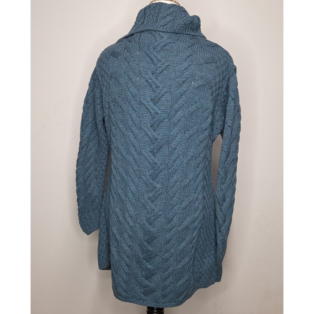 Aran Woollen Mills Cardigan Womens 2XL XXL Teal Merino Wool Cable Knit Sweater - Picture 3 of 8